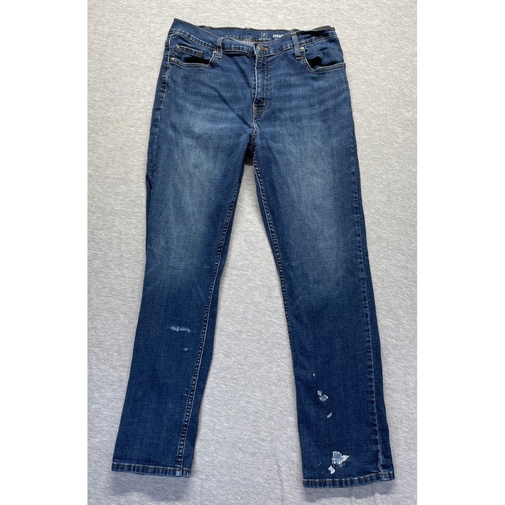 George Jeans Men 36x30 Blue Denim Medium Wash Stretch Straight Leg Everyday Wear
